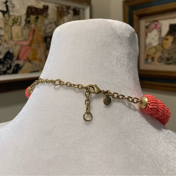 JCrew Factory Orbital Statement Beaded Necklace Beaded in Coral - Picture 6 of 8